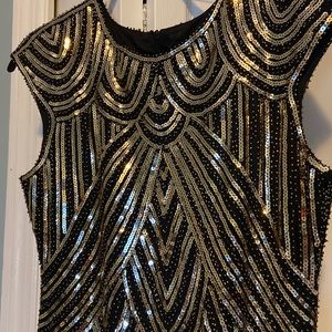 Gold and black sequin flapper dress